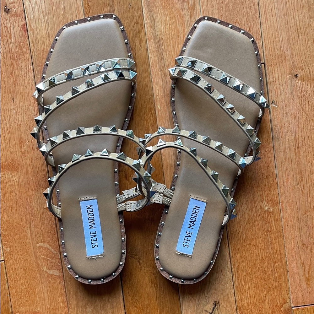 **Steve Madden Nude Studded Flat Sandals**